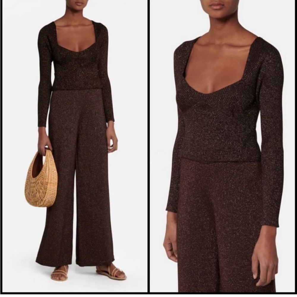 EUC STAUD Cerro Small (S) Shimmering Sweetheart Sweater Brown Mocha Metallic